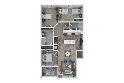 Floor plan for 3 beds, 2 baths, 1269 sqft